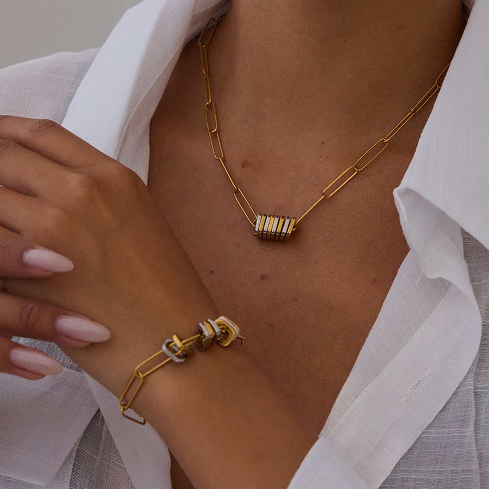 Simple Stainless Steel MIxed Color Charm Bracelet h5Picture3