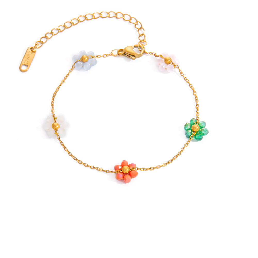Sweet Flower Stainless Steel Gold Color Women's Charm Bracelets Picture6