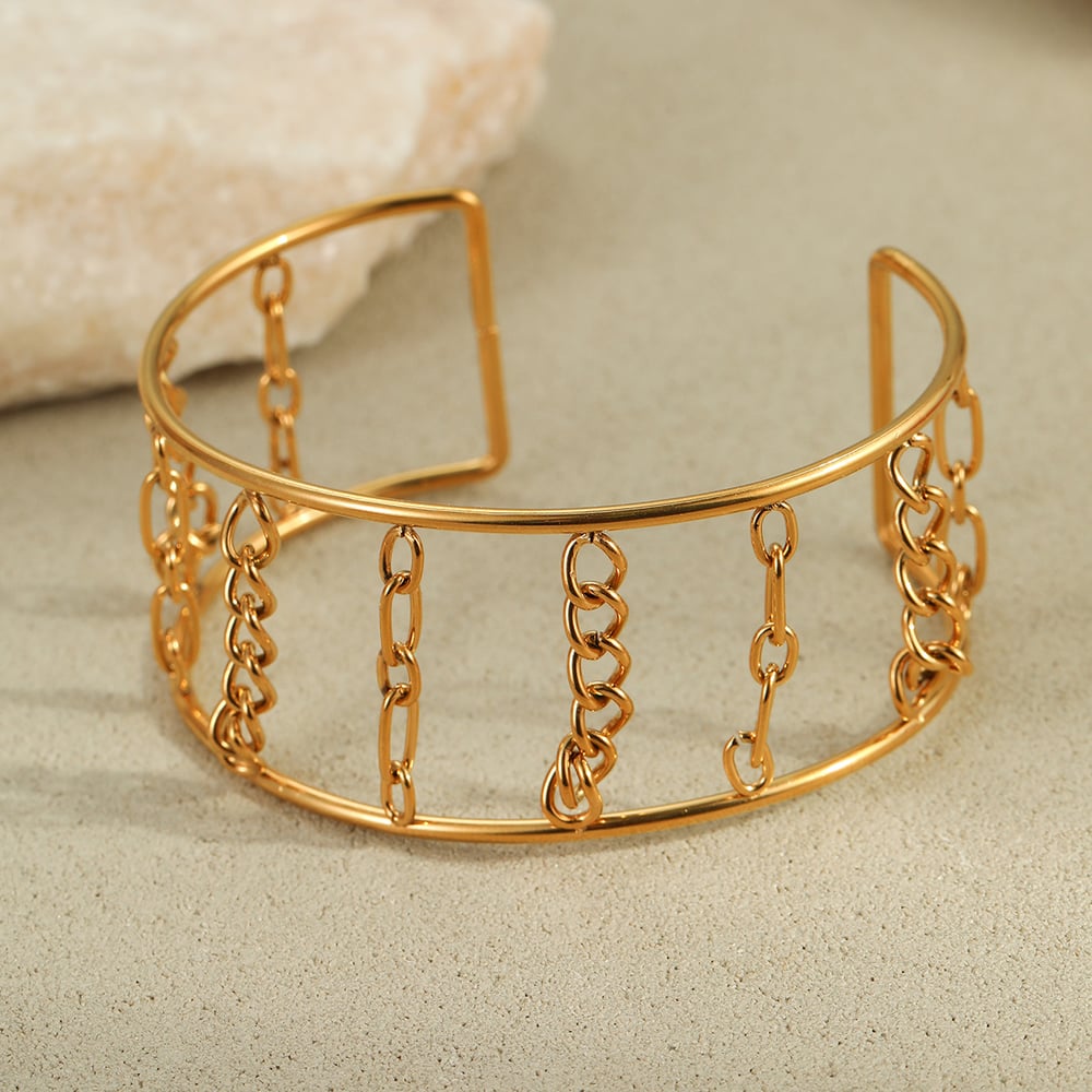 Unique Stylish Wide Format Stainless Steel Women's Bangles h5Picture5