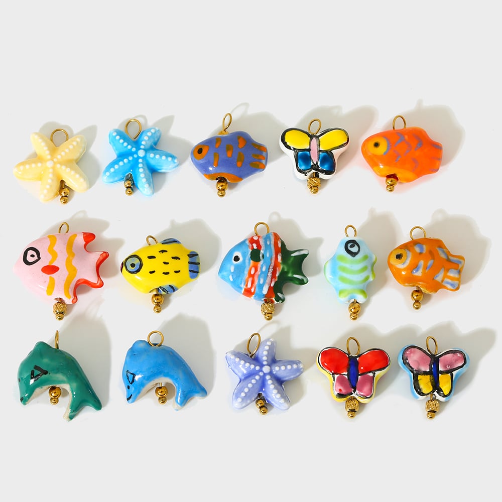 1 Pair Simple Series Cute Turtle Ceramics   Gold Color  Unisex Pendants Picture4