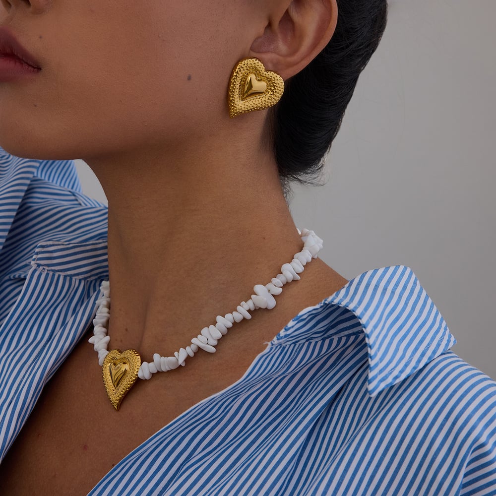 Romantic Heart Stainless Steel Gold Color Beaded Necklaces h5Picture2