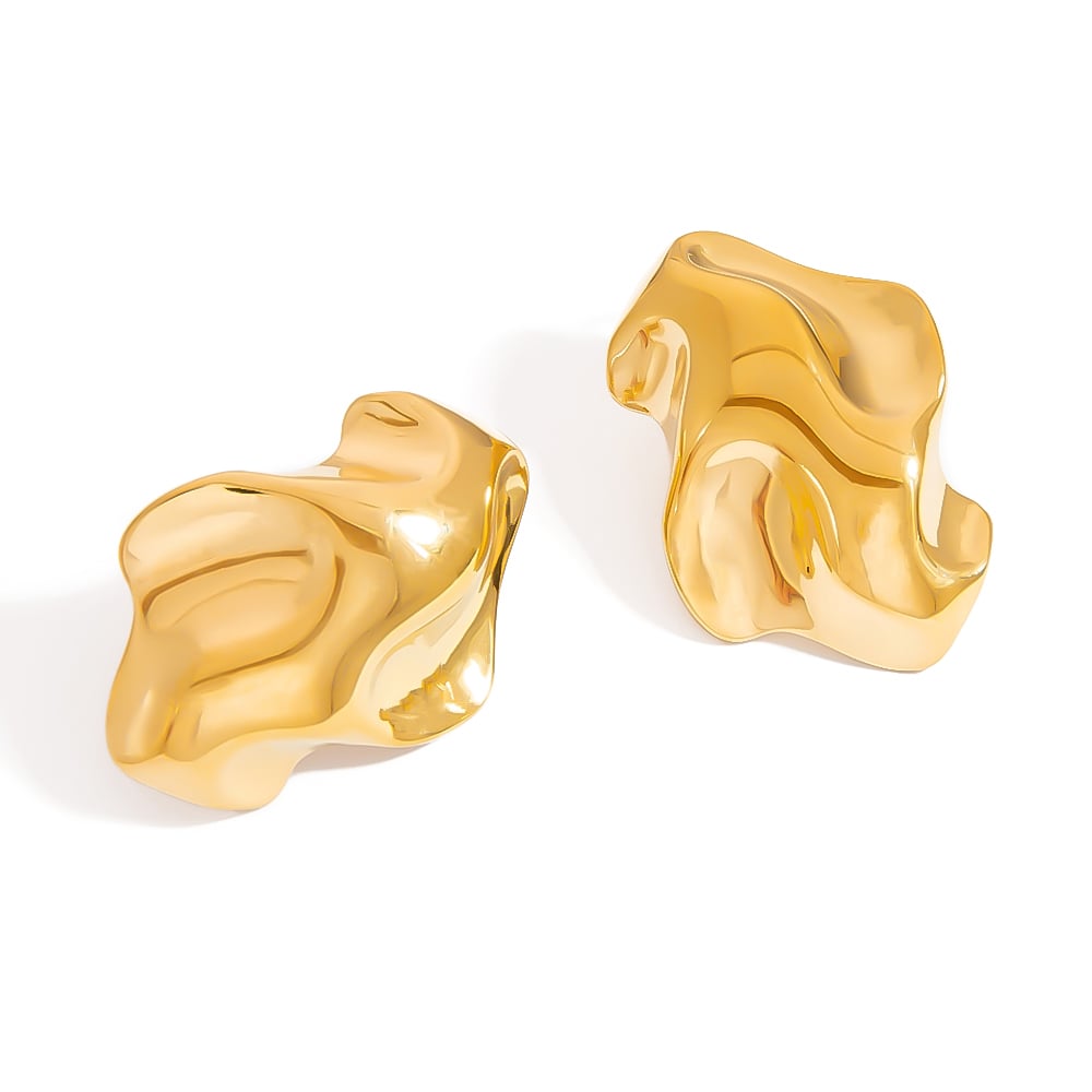 Flower Stainless Steel Gold Color Stud Earrings 