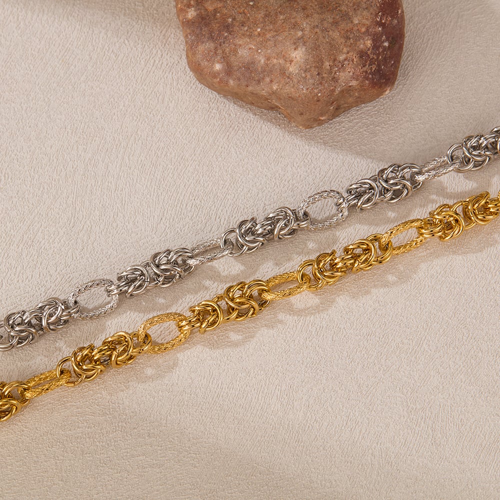 1 Stück Simple Series Tägliche geometrische Edelstahl Goldfarbene Damen-Kettenarmbänder h5Bild5