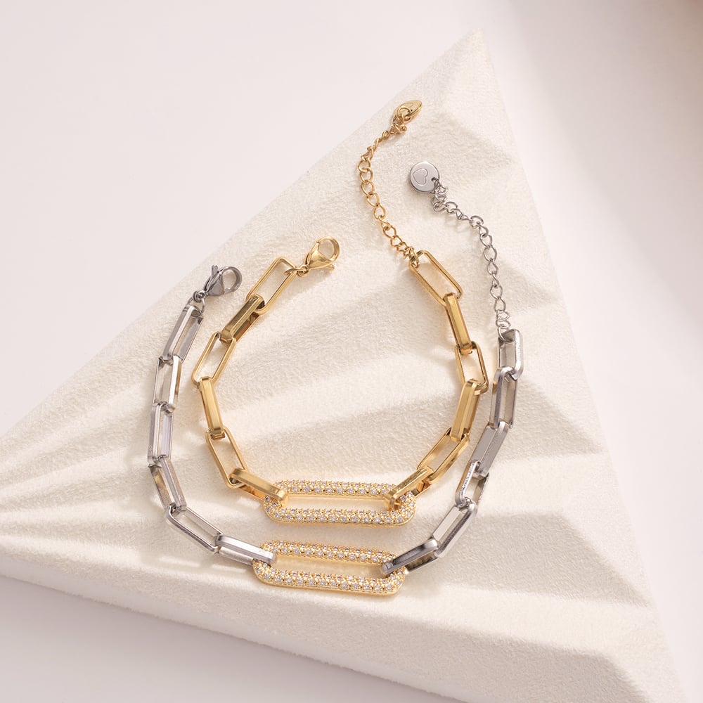 Rectangle Patchwork Stainless Steel Gold Color Women's Chain Bracelets h5Picture3