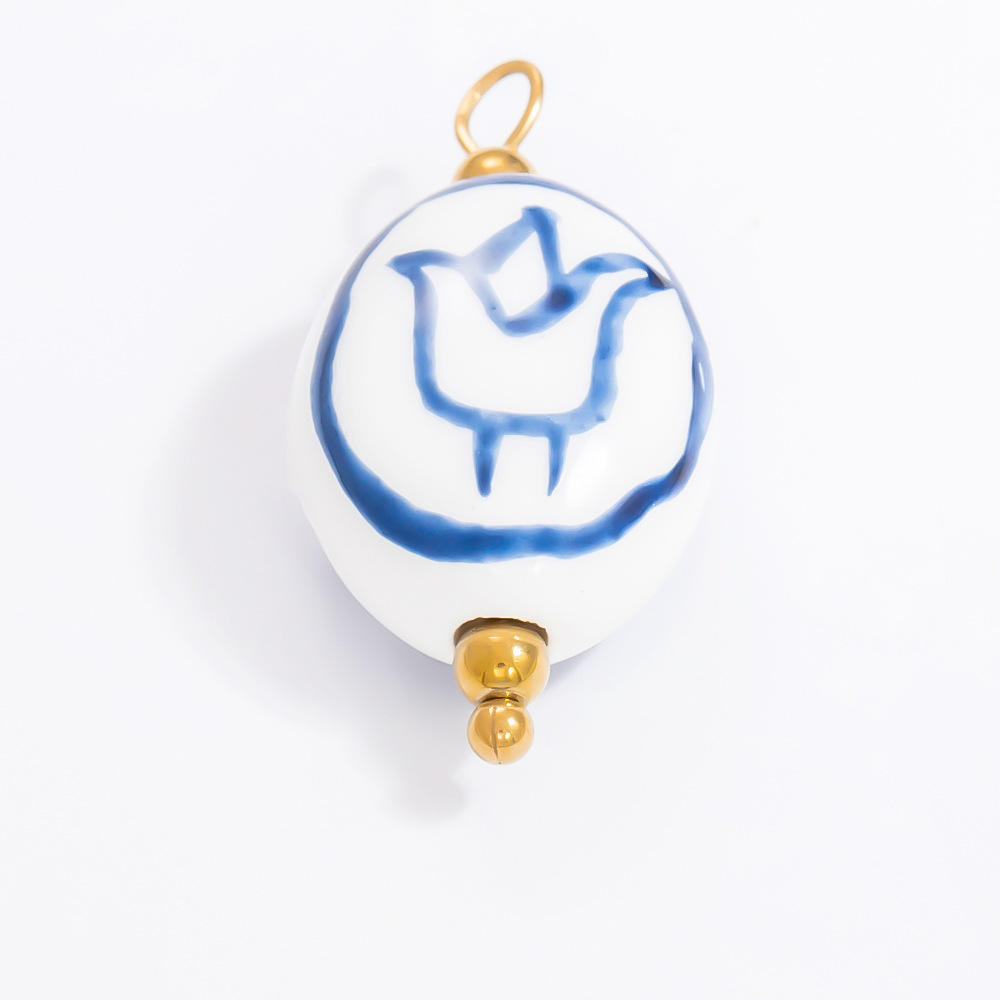 Blue and White Porcelain Stainless Steel Gold Color Women's Pendants h5Picture6