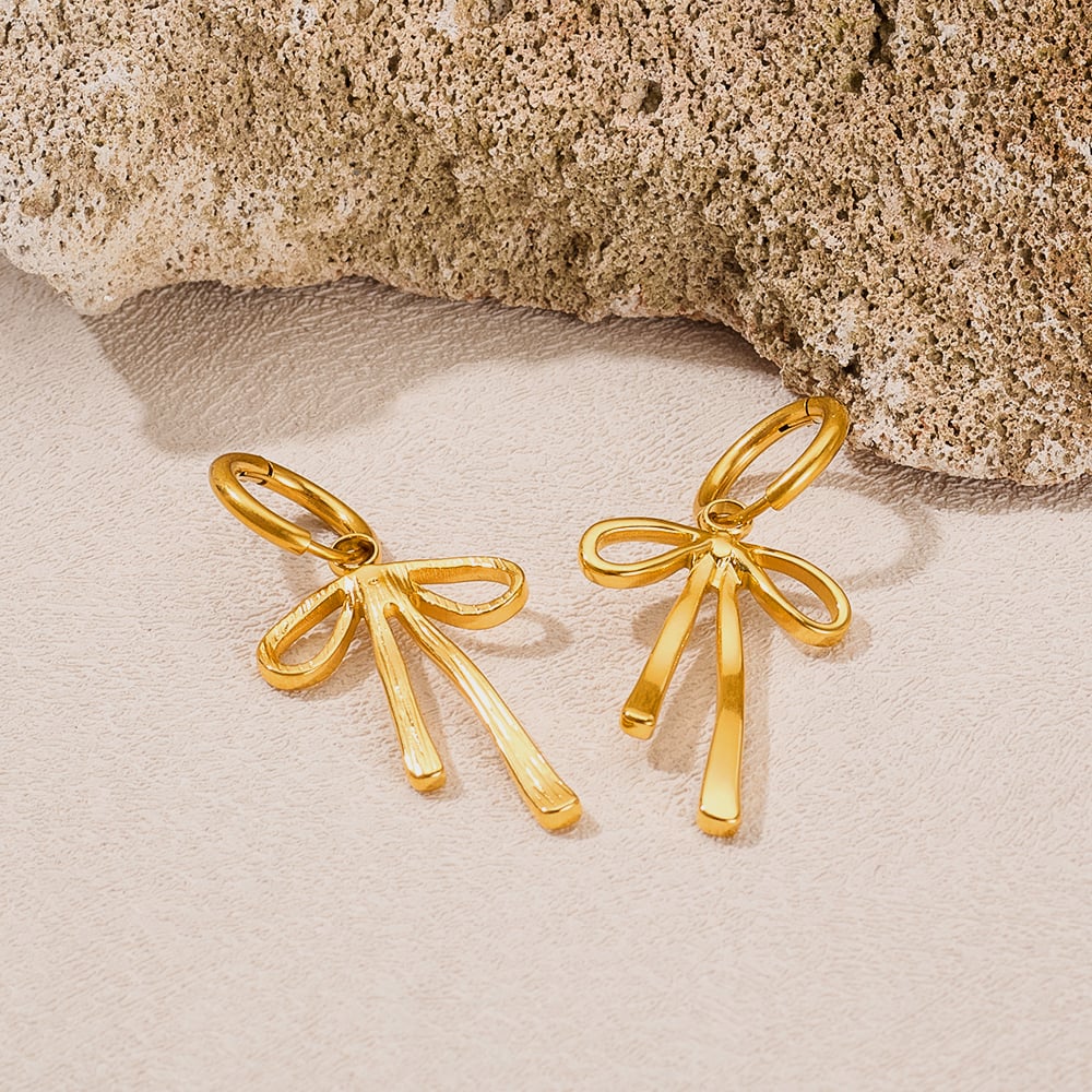 1 Paar einfache Serie täglich Schleife Knoten Edelstahl Gold Farbe Damen Tropfen Ohrringe h5Bild5