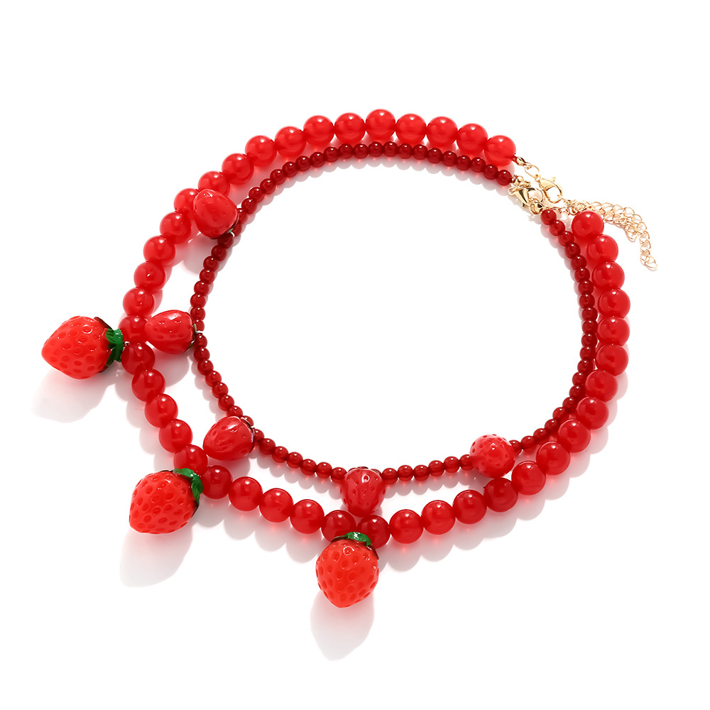 Sweet Strawberry Layered Beaded Necklace h5Picture3