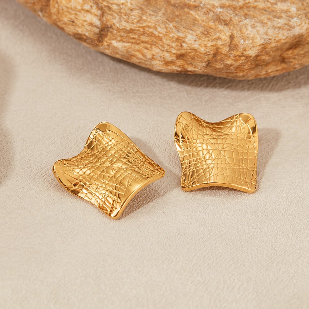1 çift basit seri gk geometrik paslanmaz çelik altın rengi kadın küpe h5Resim4
