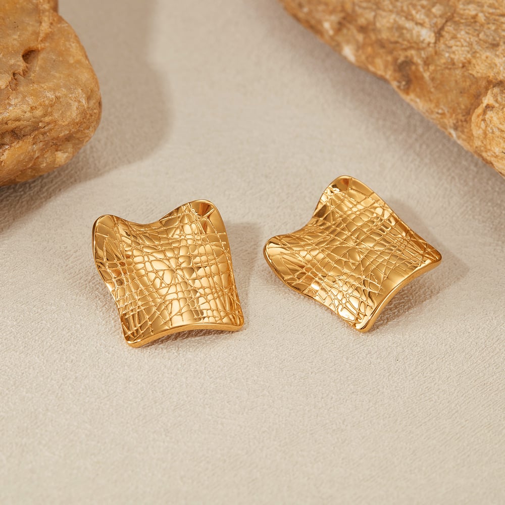 1 çift basit seri gk geometrik paslanmaz çelik altın rengi kadın küpe h5Resim3