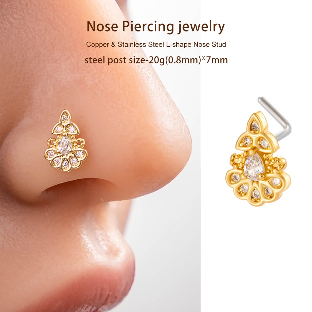 1 Piece Copper Gold Color Zircon Nose Stud Picture4