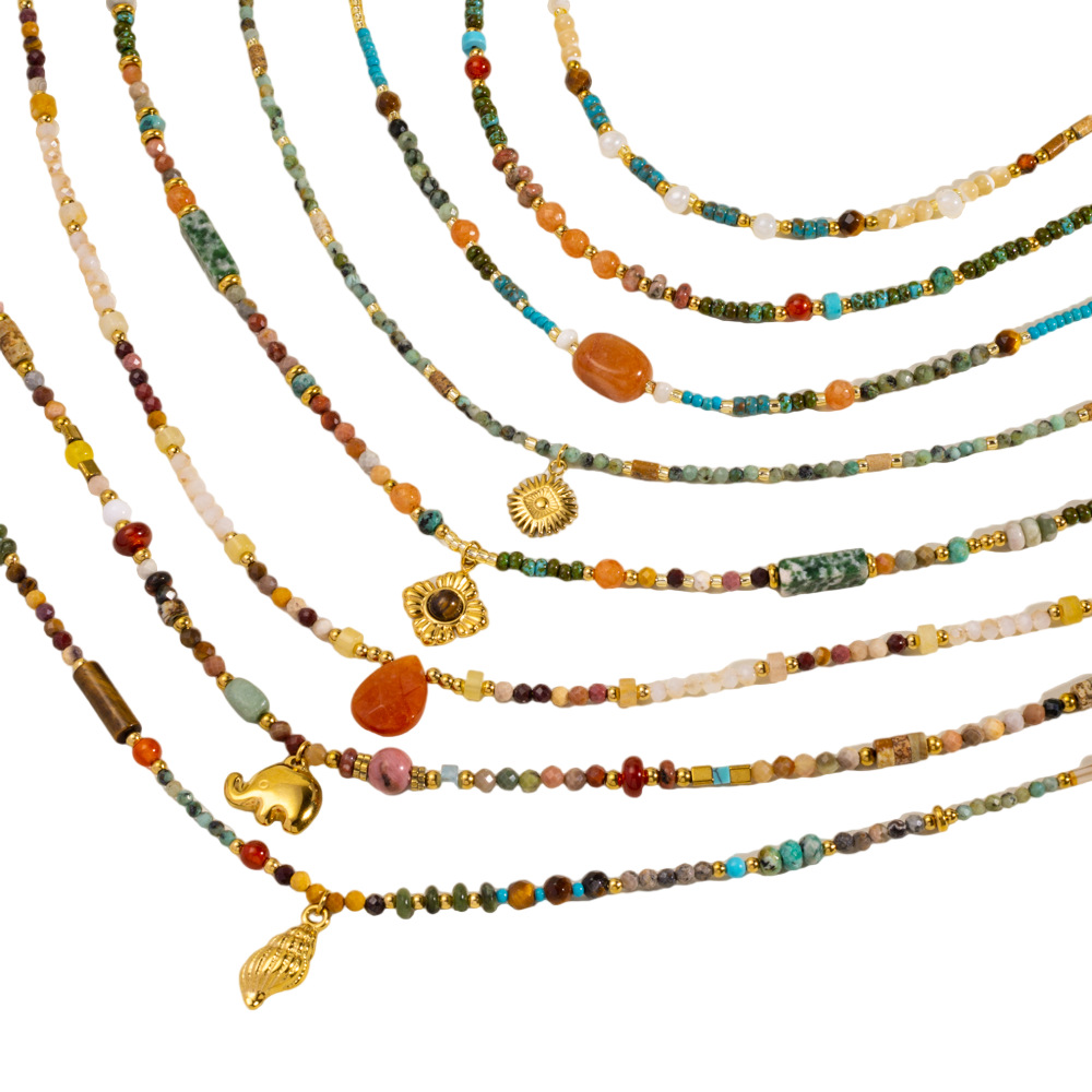 Mehrfarbige Natursteinperlen handgefertigte Damenhalsketten Bild5