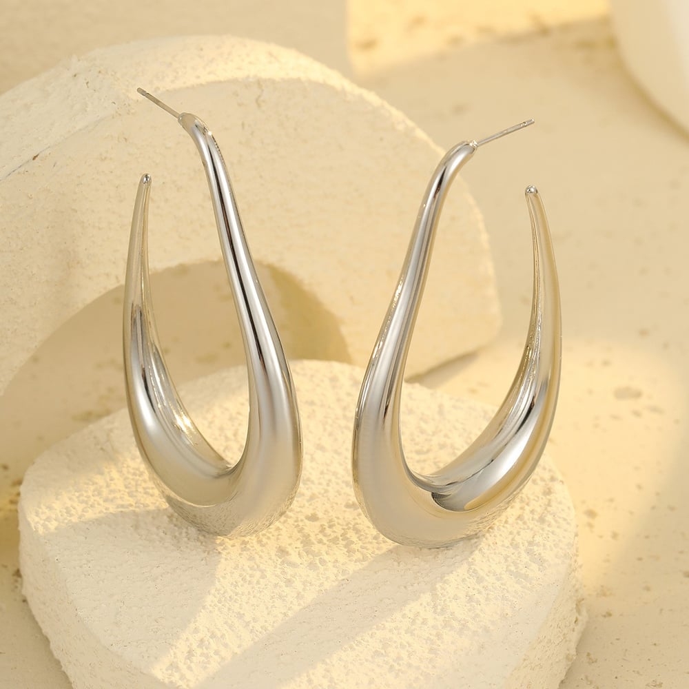1 Pair Simple Series Simple Solid Color Stainless Steel Women's Hoop Earrings Picture5