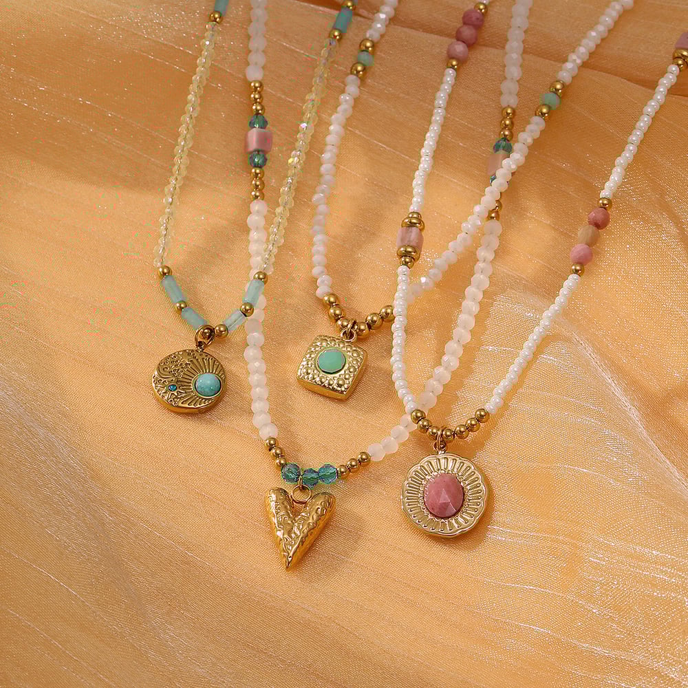 Retro Beaded Heart - shaped Stainless Steel Women's Necklaces h5Picture2