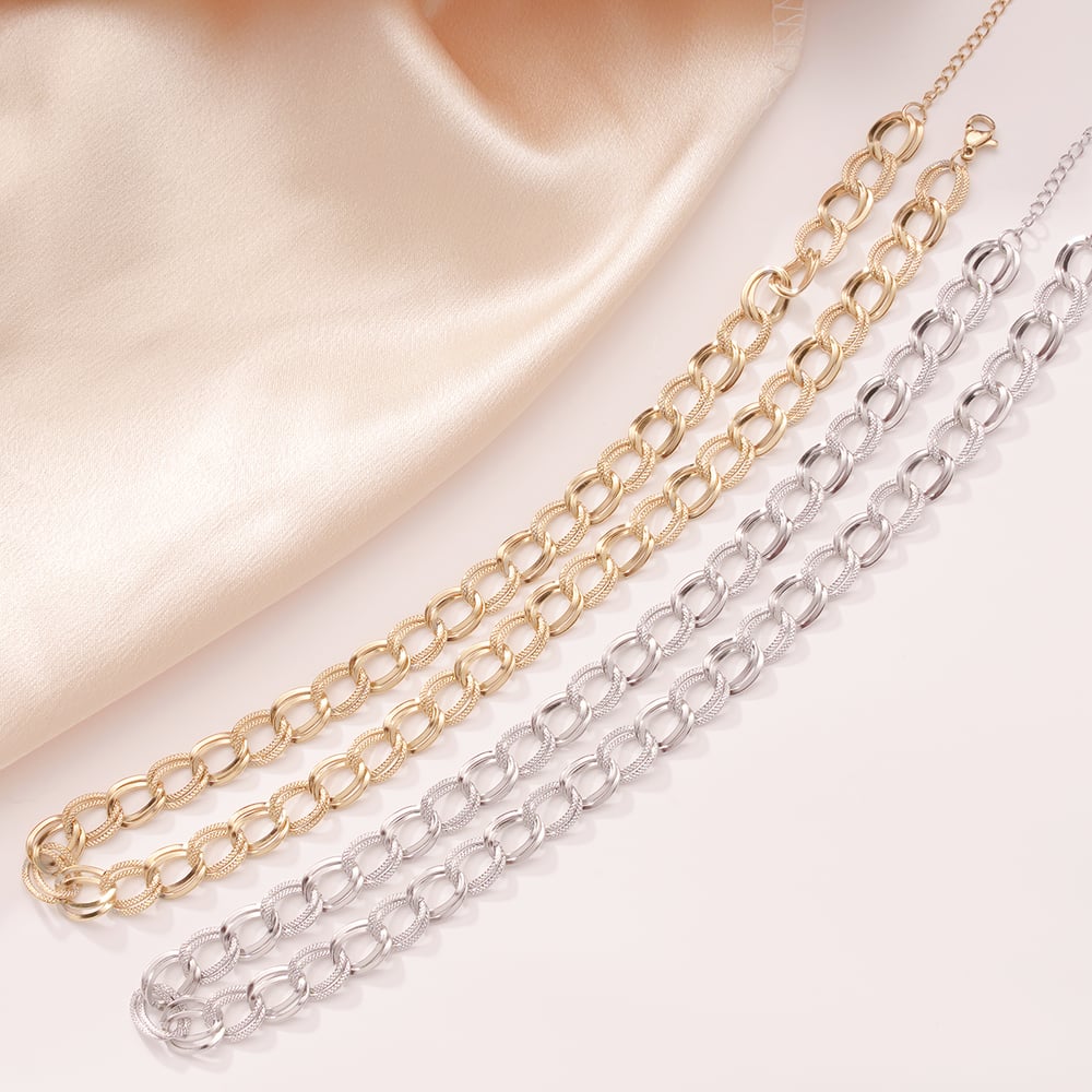 Edgy Daily Patchwork Stainless Steel Gold Color Women's Chain Necklaces h5Picture3