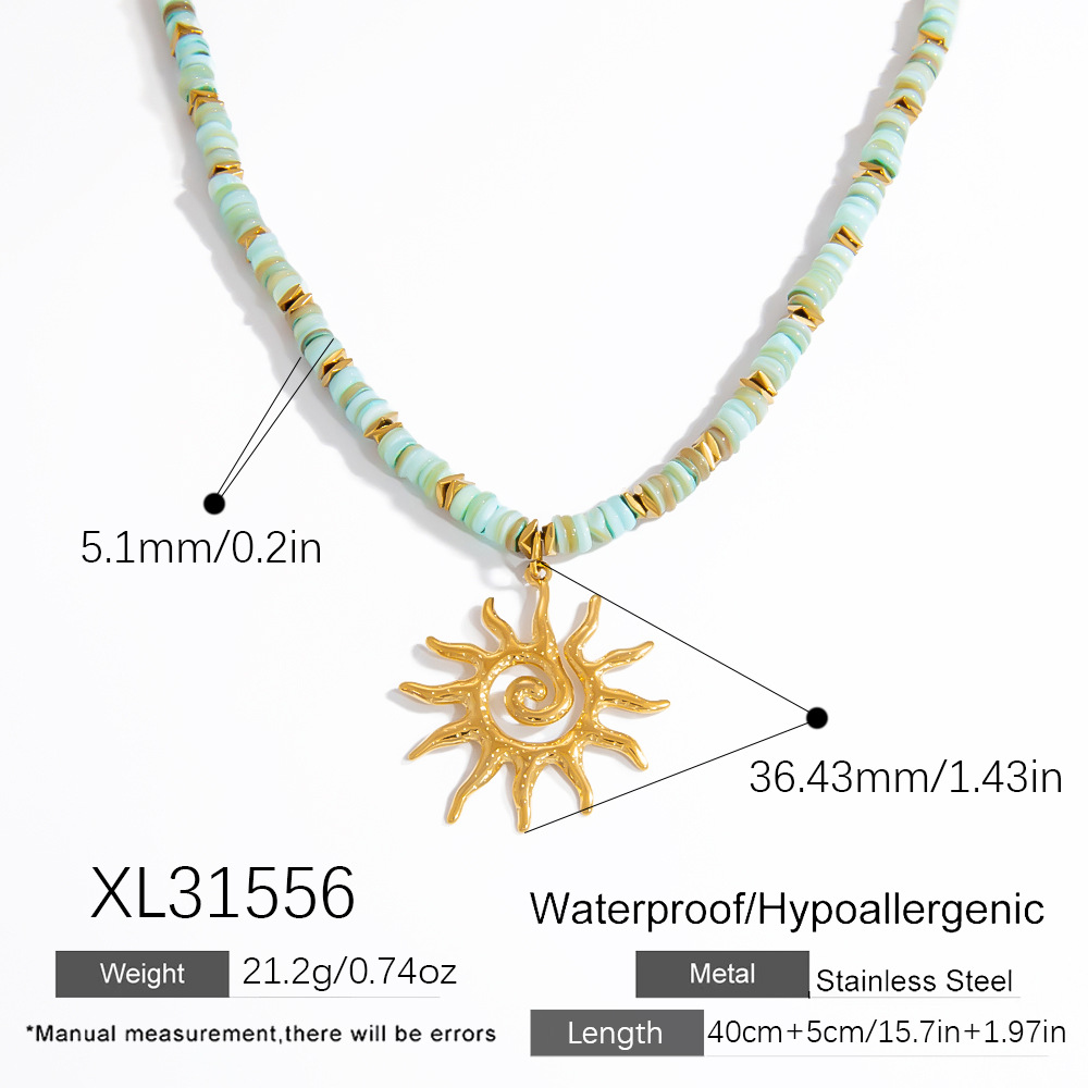 Designable Sun Stainless Steel Gold Color Natural Stone Women's Beaded Necklaces h5Picture2