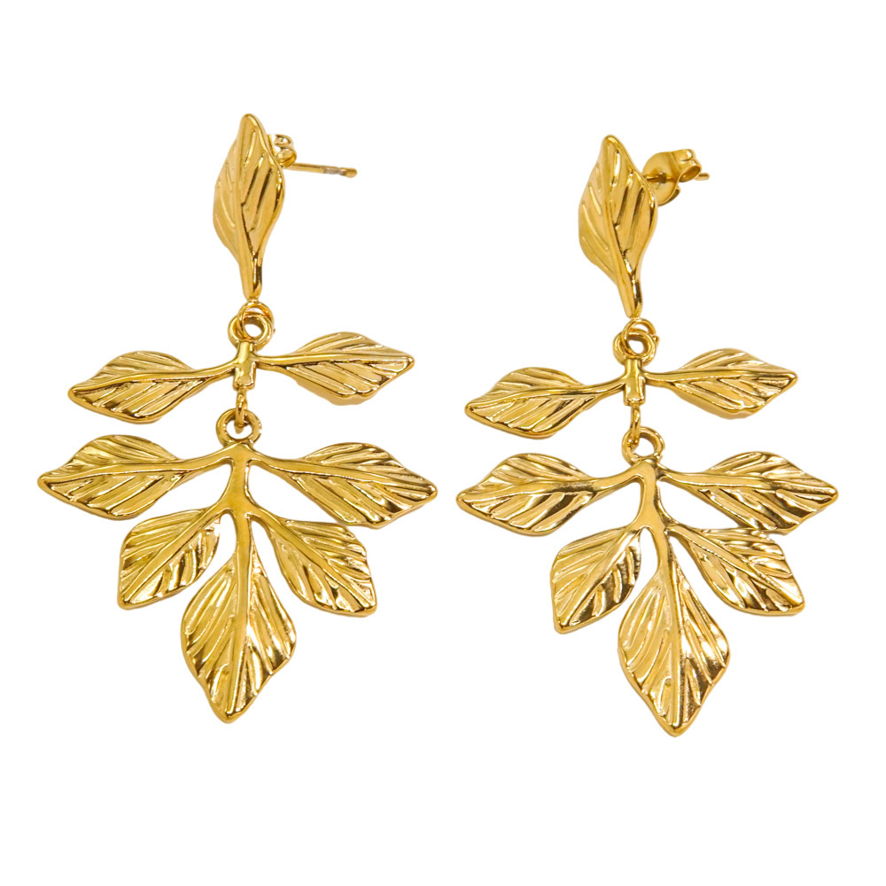 Stylish and Elegant Stainless Steel Leaf-shaped Women's Dangle Earrings Picture4