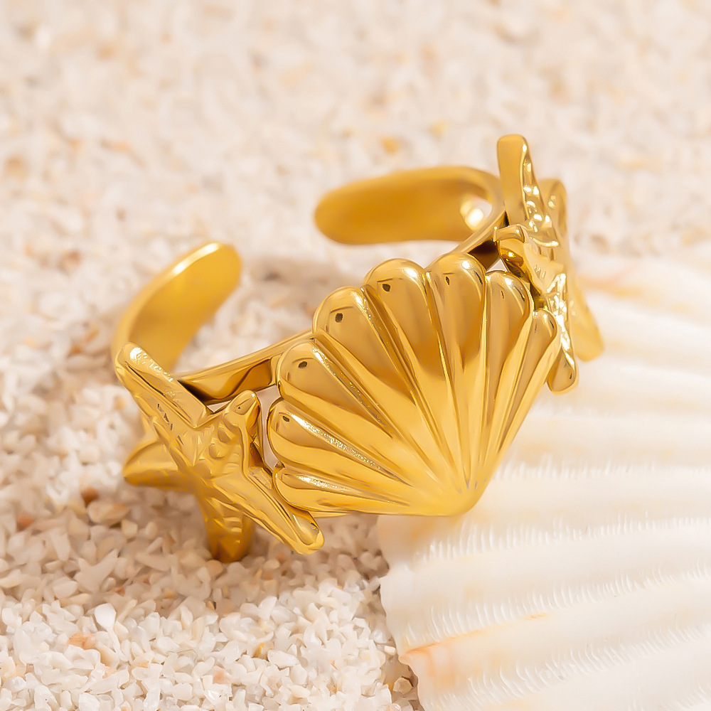 1 Piece Shell Stainless Steel Gold Color Statement Rings Picture5