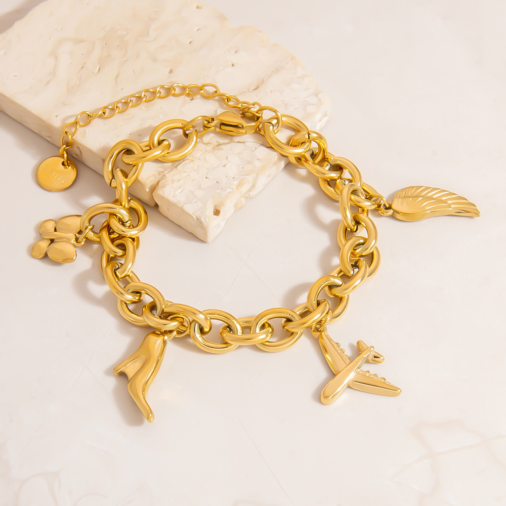 Exquisite Cross Stainless Steel Gold Color Women's Charm Bracelets h5Picture4