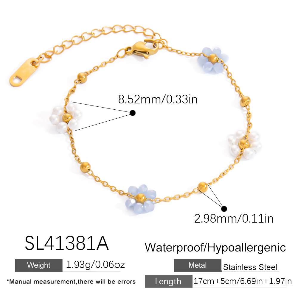 Sweet Flower Stainless Steel Gold Color Women's Charm Bracelets 