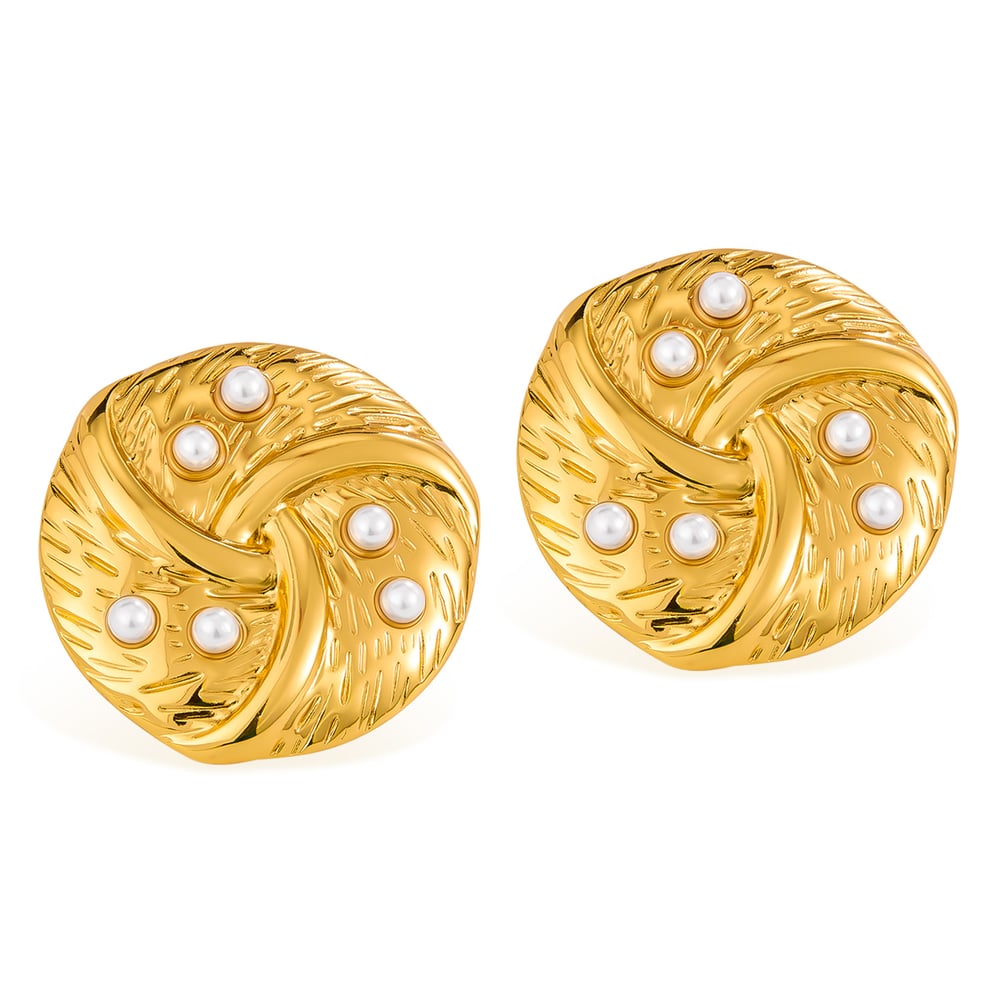 1 Paar einfache Serie täglich geometrische Edelstahl Gold Farbe künstliche Perle Damen Ohrstecker