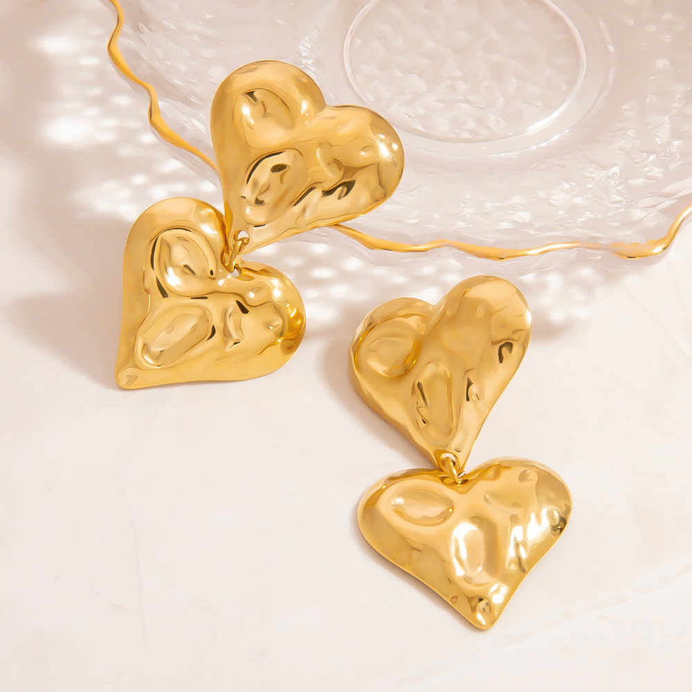 1 Pair Romantic Series Sweet Heart Stainless Steel Gold Color  Women's Drop Earrings h5Picture4