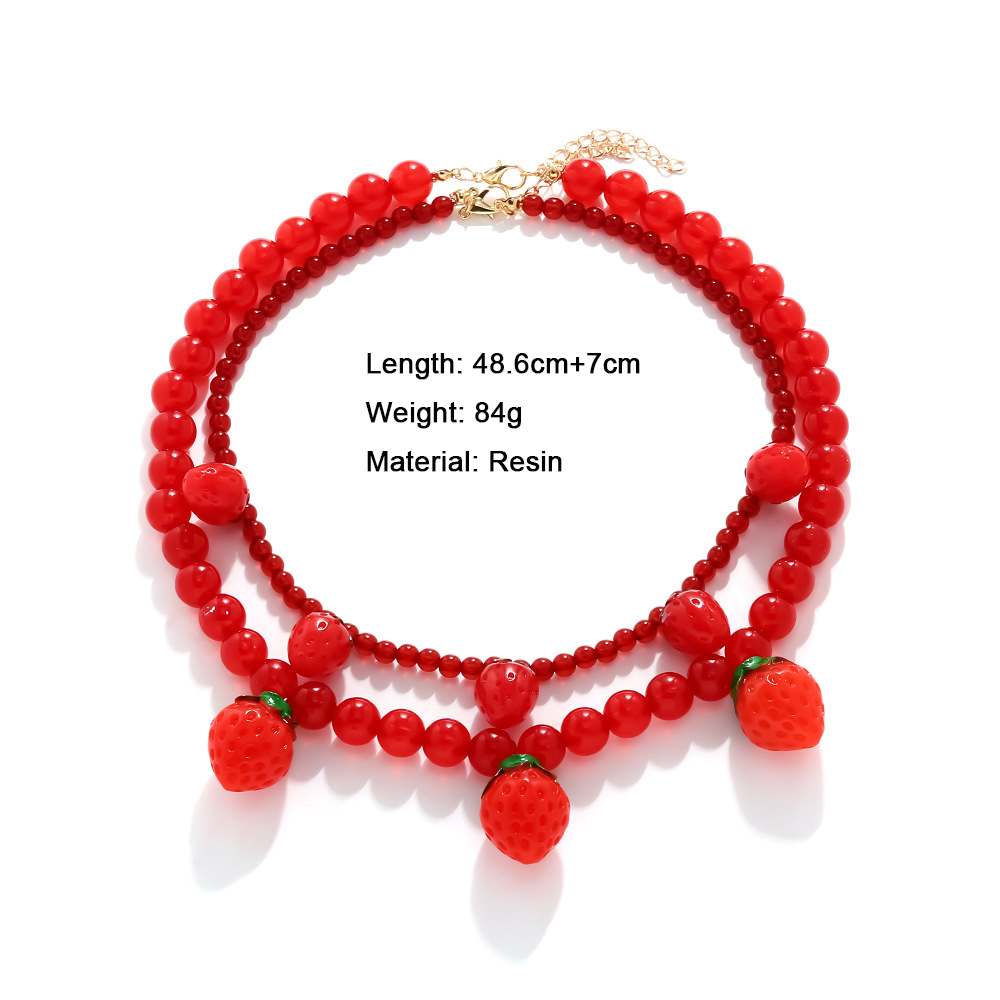 Sweet Strawberry Layered Beaded Necklace