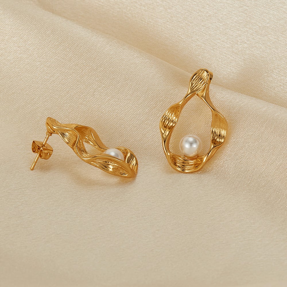 1 çift basit seri gk geometrik paslanmaz çelik altın rengi kadın küpe h5Resim6