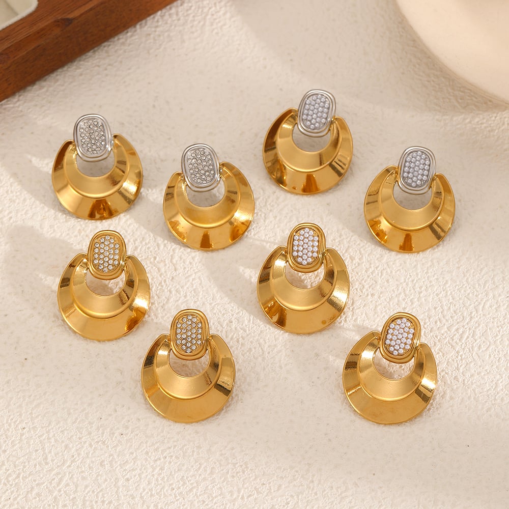 Retro Geometric Stainless Steel Gold Color Stud Earrings Picture3