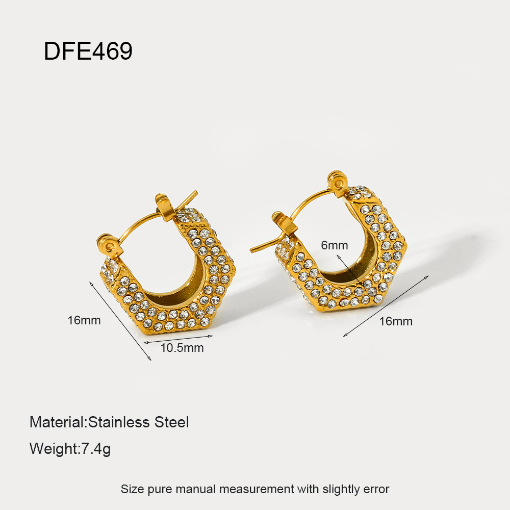 1 Pair Luxurious Series Elegant Geometric Stainless Steel   Gold Color  Zircon Women's Earring Sets