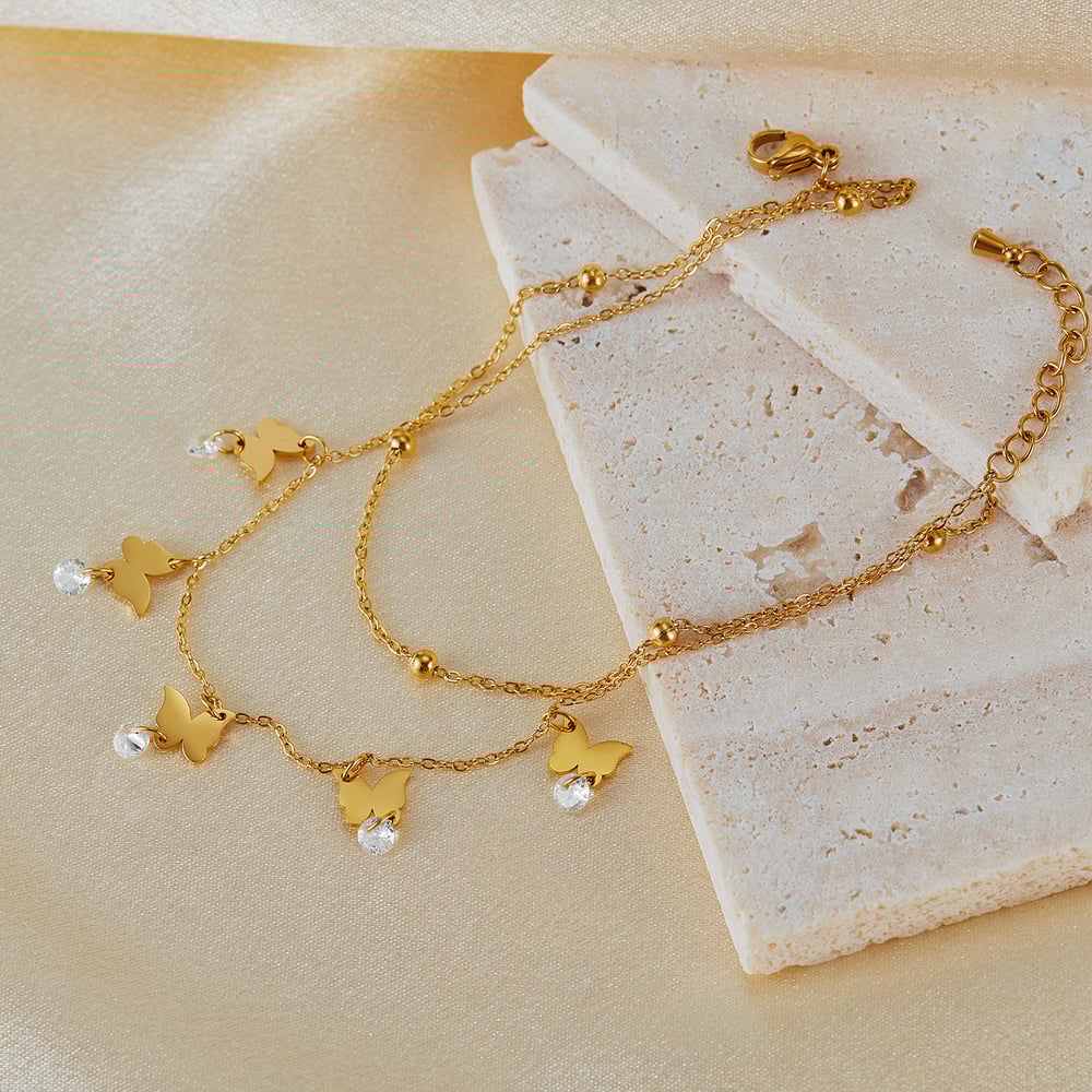 1 Stück Simple Series Einfache Fußkettchen mit Schleife und Knoten aus Edelstahl in Goldfarbe h5Bild2