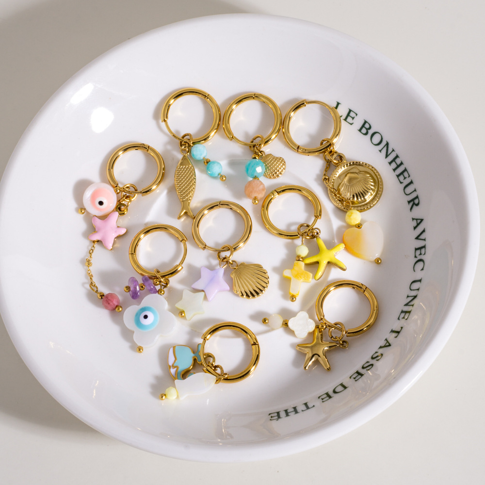 1 Stück romantische Serie Daily Turtle Edelstahl Creolen für Damen Bild4