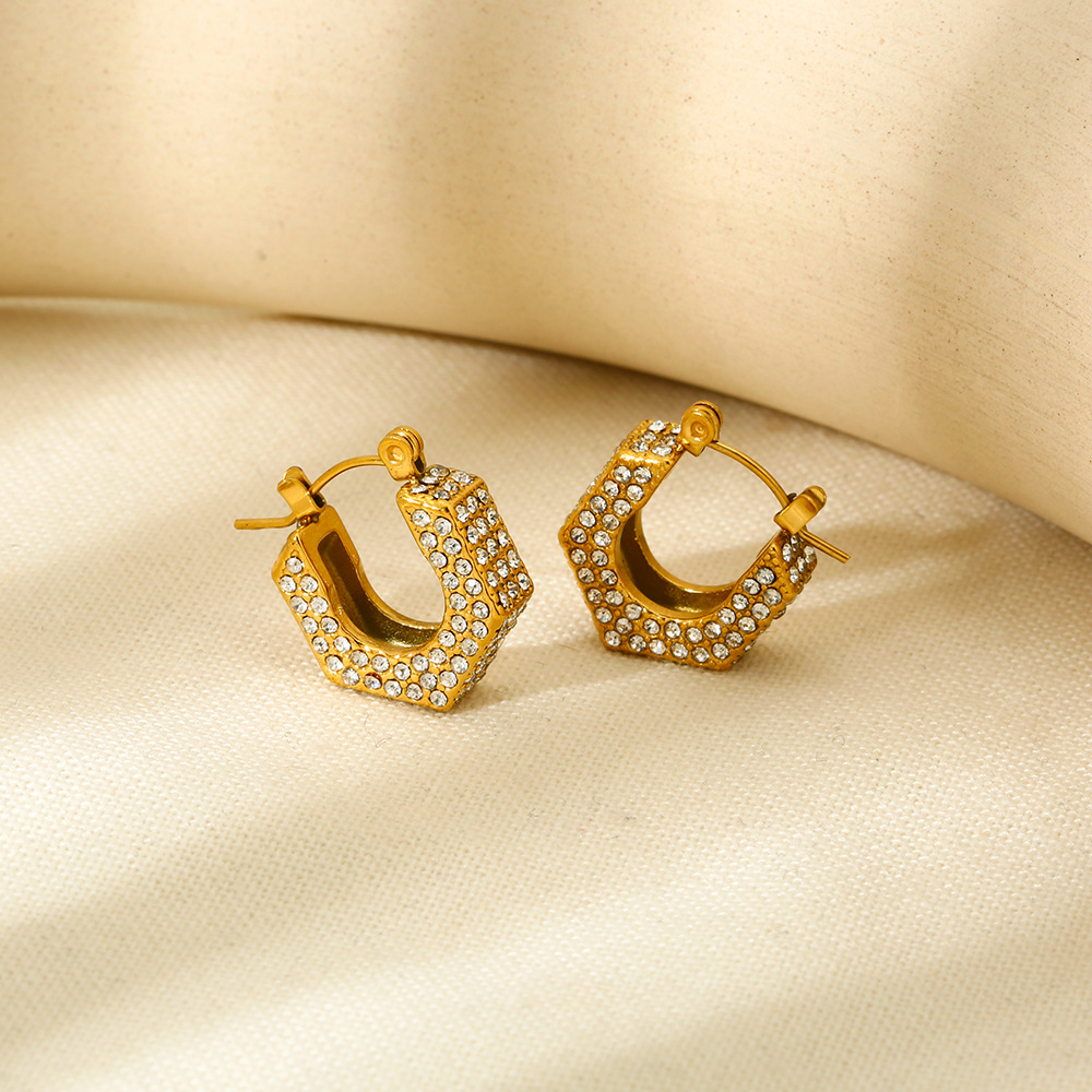 1 Pair Luxurious Series Elegant Geometric Stainless Steel   Gold Color  Zircon Women's Earring Sets Picture4