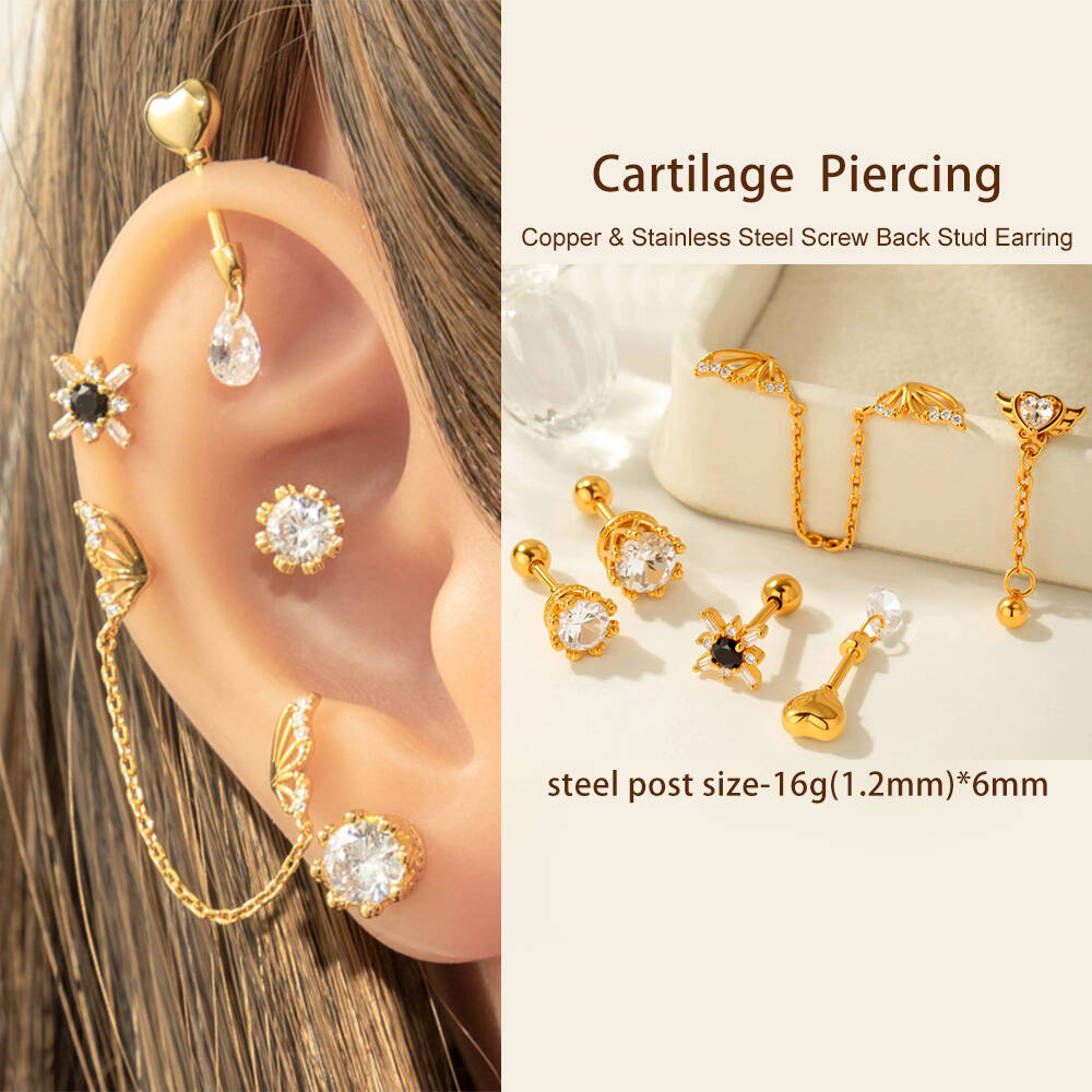 1 Piece Simple Series Simple Heart Copper   Gold Color  Zircon Women's Piercings Earrings Picture3
