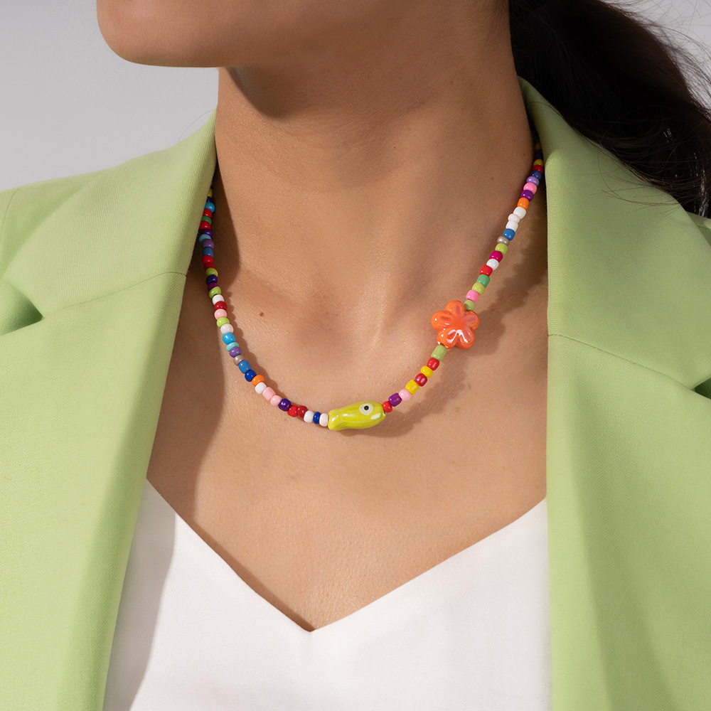 Cute Beads Glass Colorful Women's Beaded Necklaces h5Picture6
