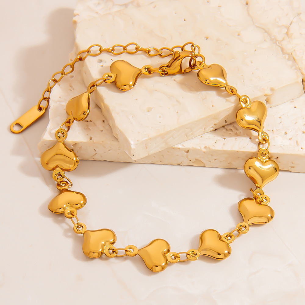 1 Paar Romantische Serie Einfache geometrische Edelstahl Gold Farbe Damen Kettenarmbänder Bild4