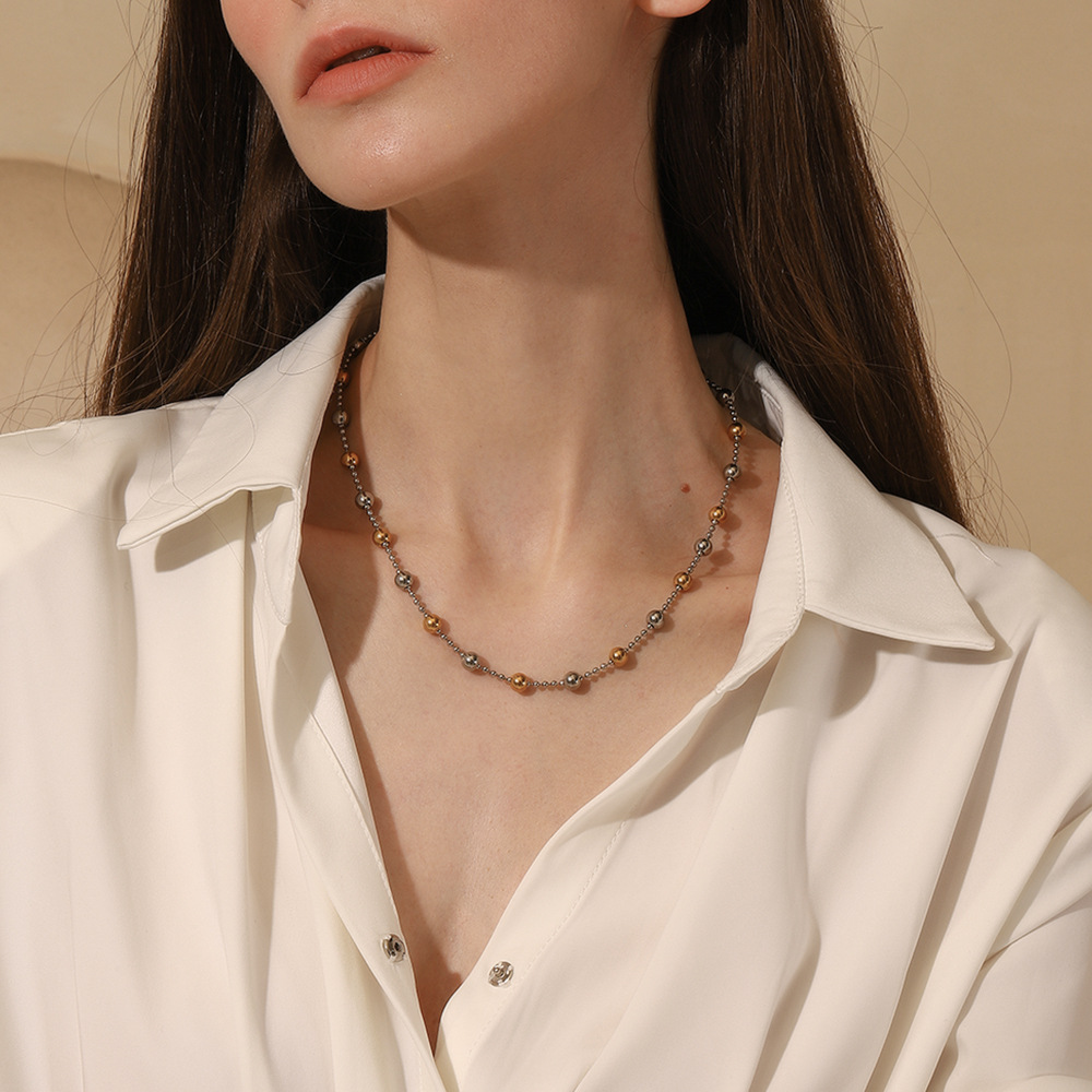 Simple Series Fashion OL Mixed Color Stainless Steel Women's Beaded Necklaces h5Picture3