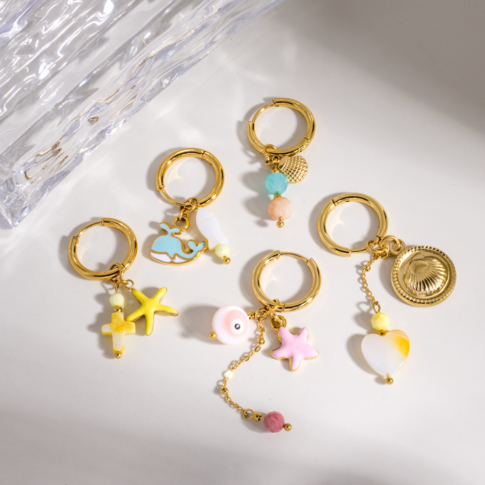 1 Stück romantische Serie Daily Turtle Edelstahl Creolen für Damen Bild3