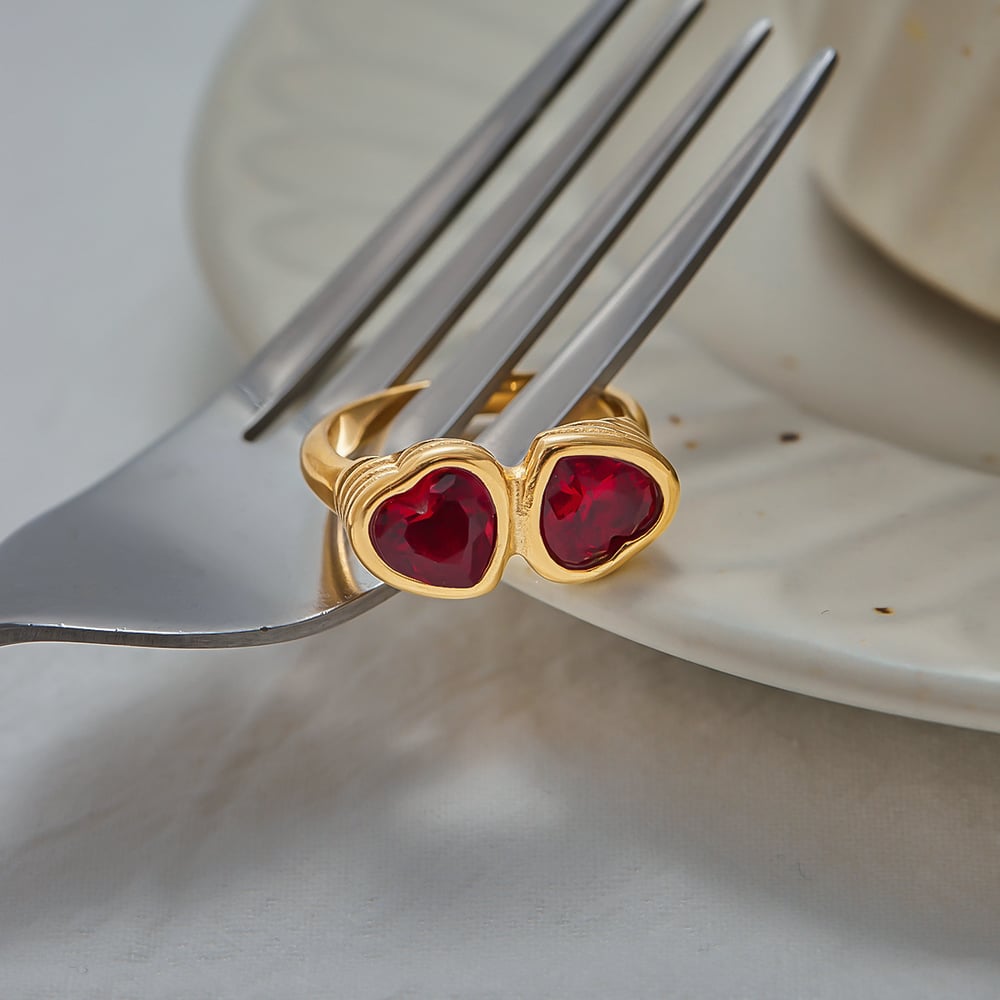 Heart Stainless Steel Gold Color Gemstone Rings Picture2