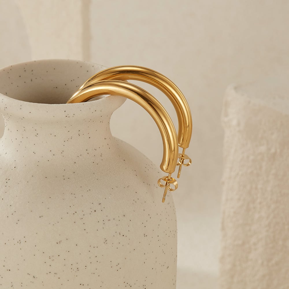 1 çift basit seri gk geometrik paslanmaz çelik altın rengi kadın küpe h5Resim6