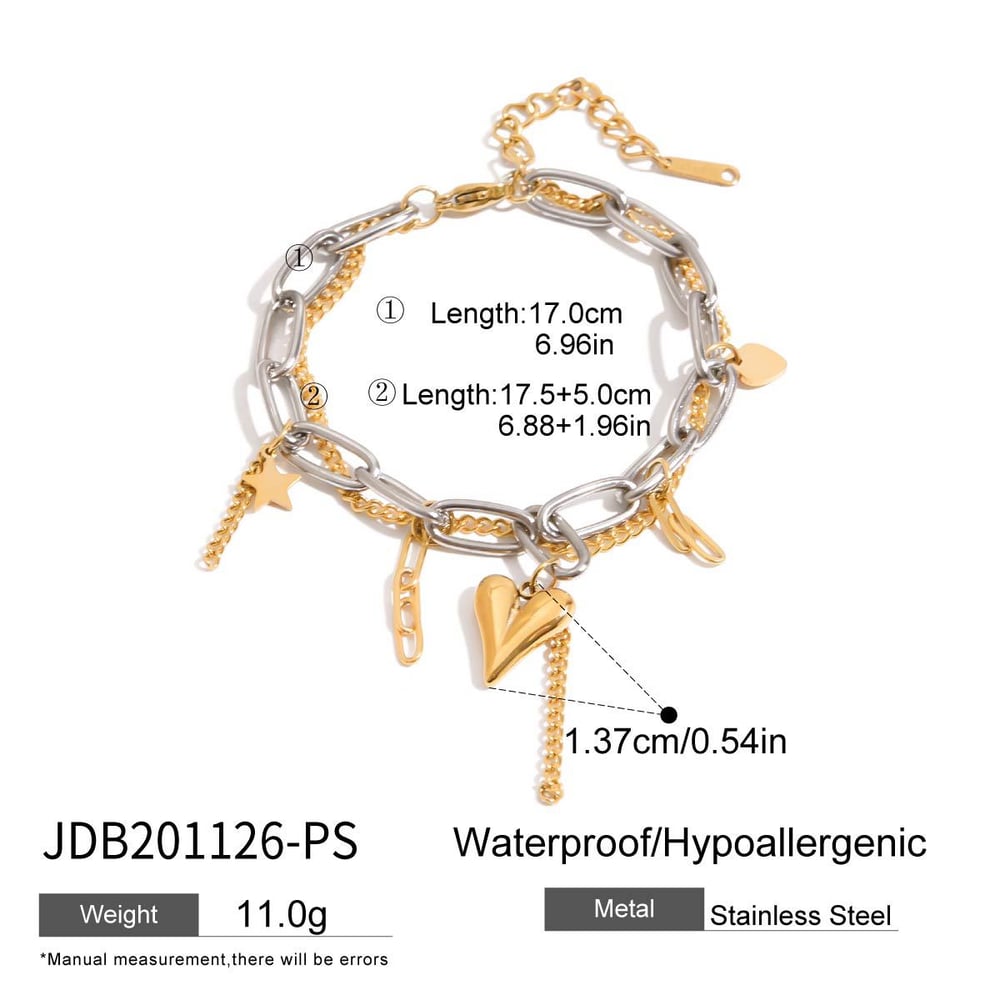 Heart Stainless Steel Mixed Color Charm Bracelets 