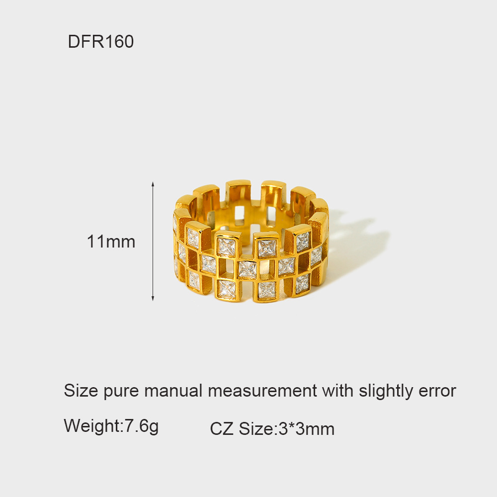 Luxurious Series Elegant Geometric Stainless Steel Zircon Statement Rings 