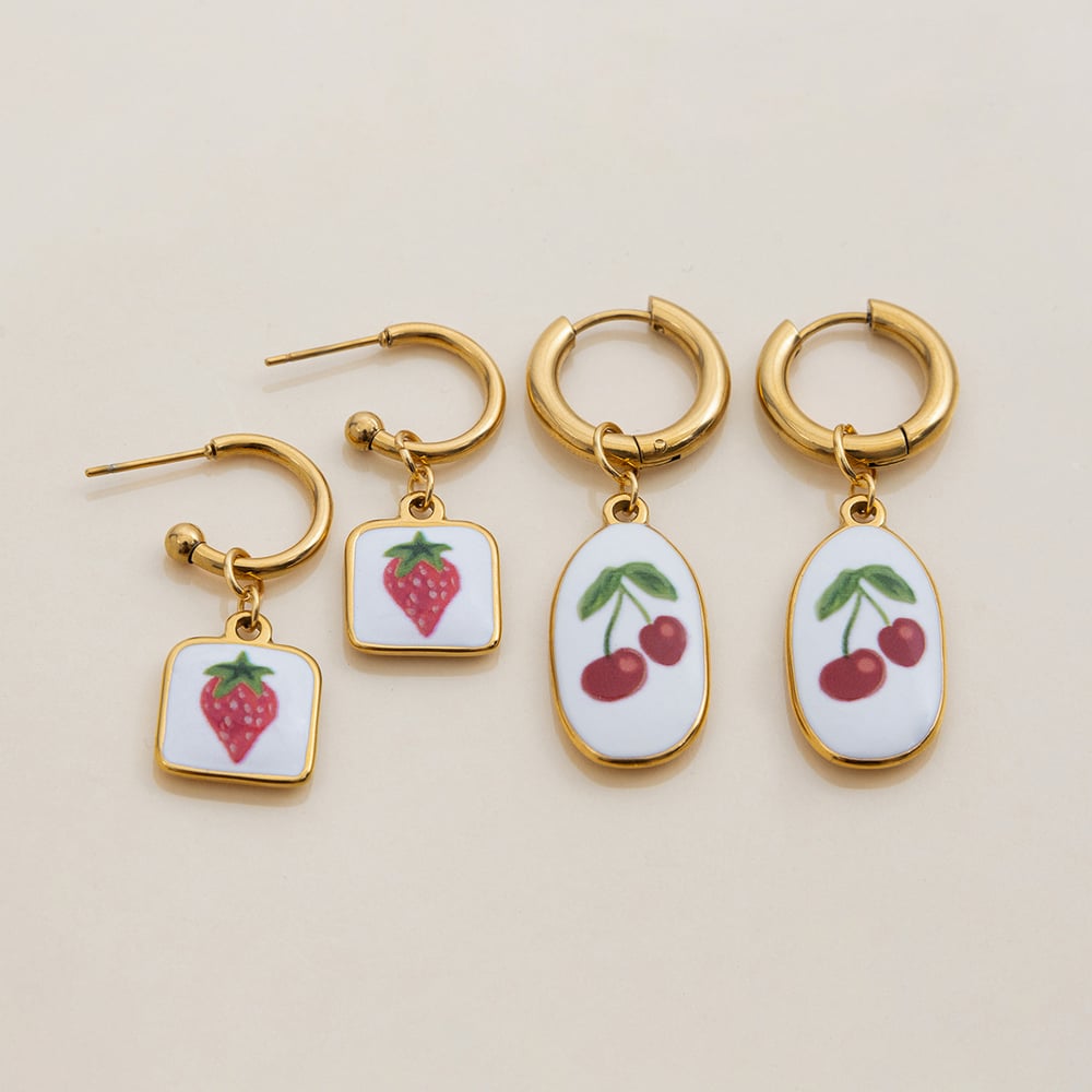 1 Pair Natural Cherry Stainless Steel Gold Color Women's Pendant Necklaces h5Picture5