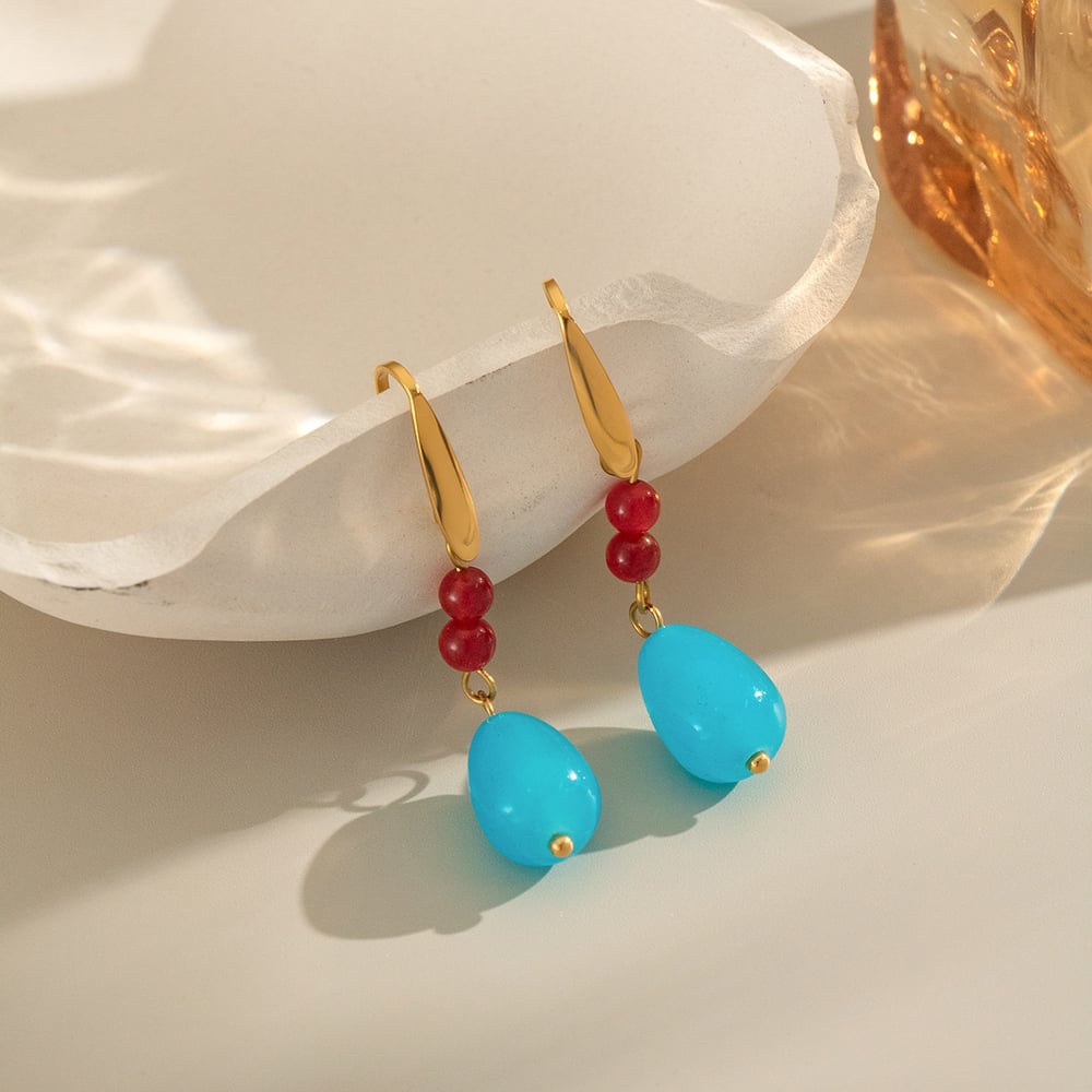 1 paio di orecchini pendenti in pietra naturale color oro Immagine4