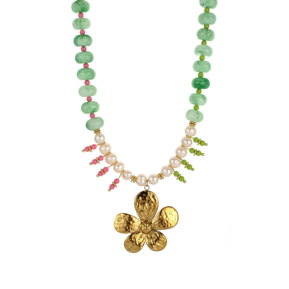 1 Stück Luxuriöse Serie Retro Blumenperlen Goldfarbene Damen-Anhängerketten