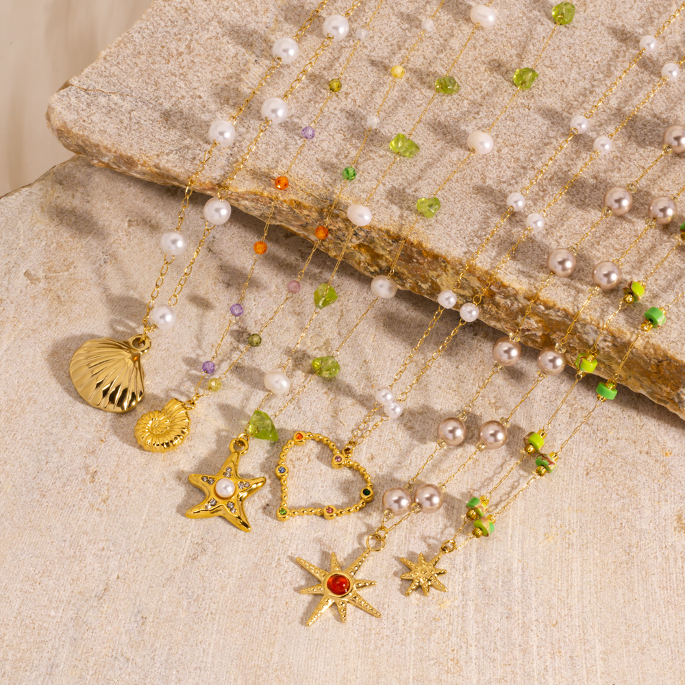 Romantic Series Elegant Star Stainless Steel Women's Beaded Necklaces h5Picture2