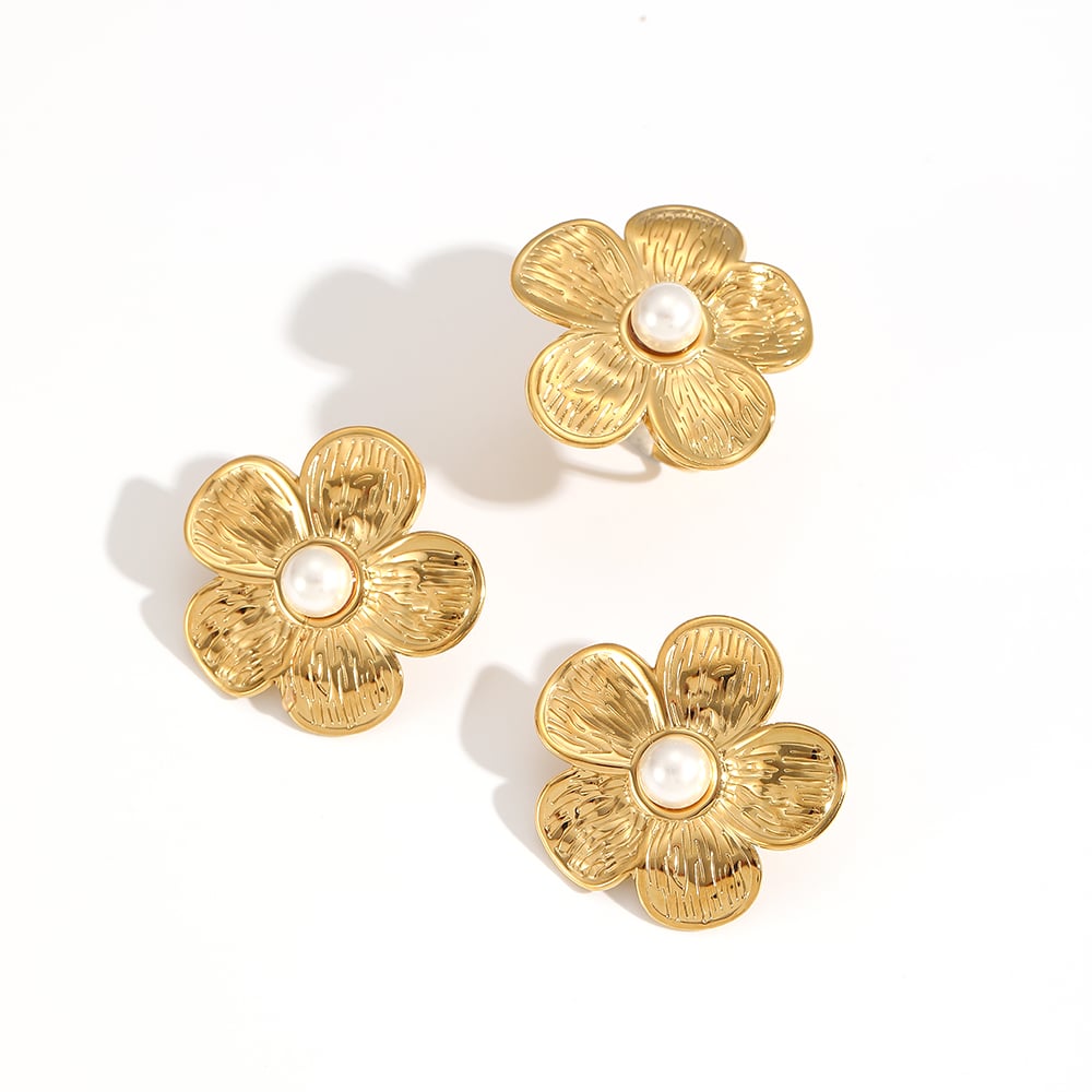 1 Pair Ins Style Flower Stainless Steel  Gold Color Earrings Picture4