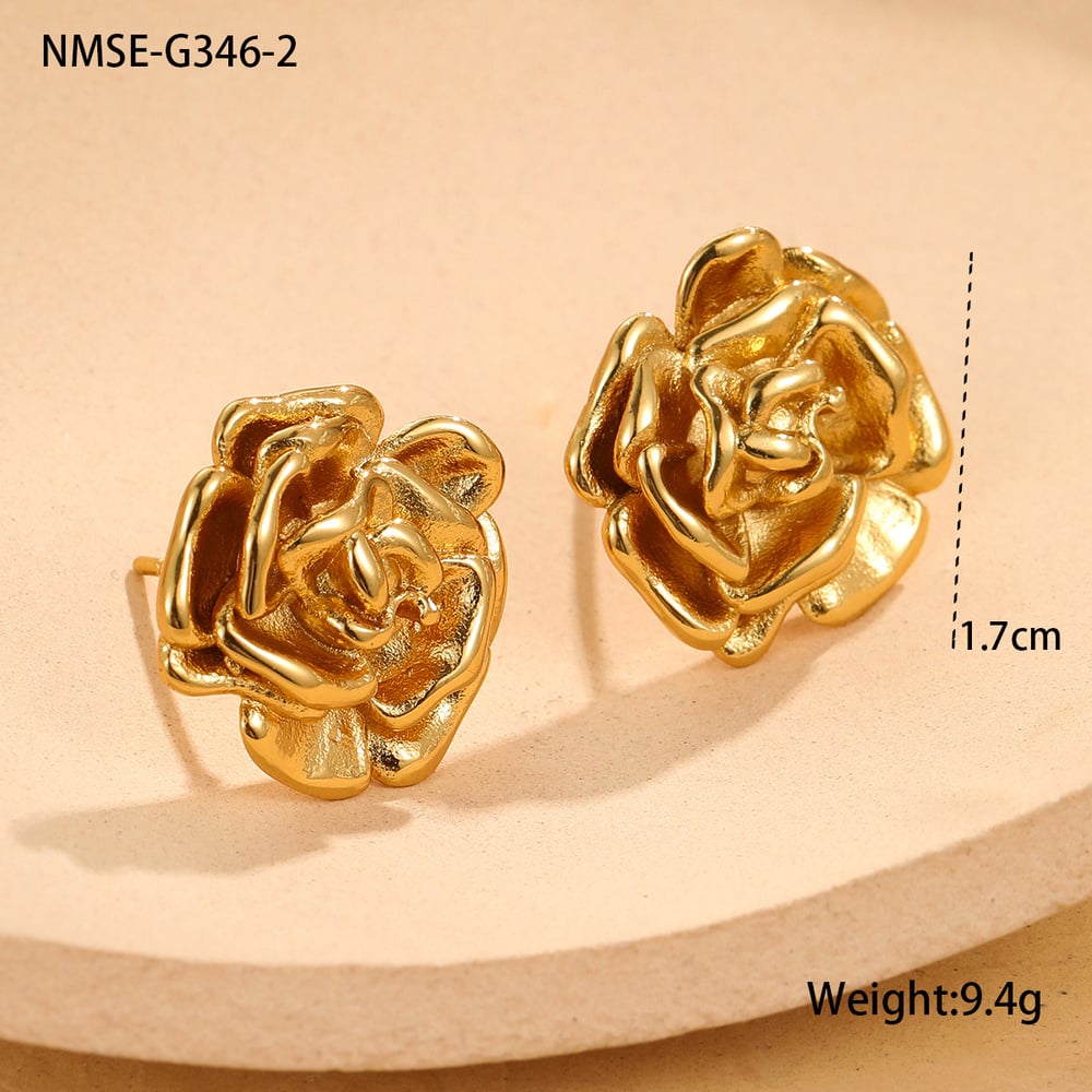 Daily Flower Stainless Steel Gold Color Women's Stud Earrings