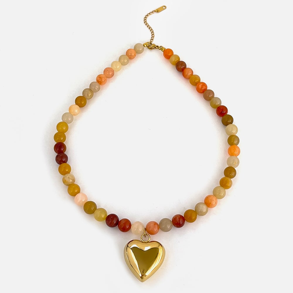 1 Piece Stainless Steel Heart Natural Stone Pendant Necklace