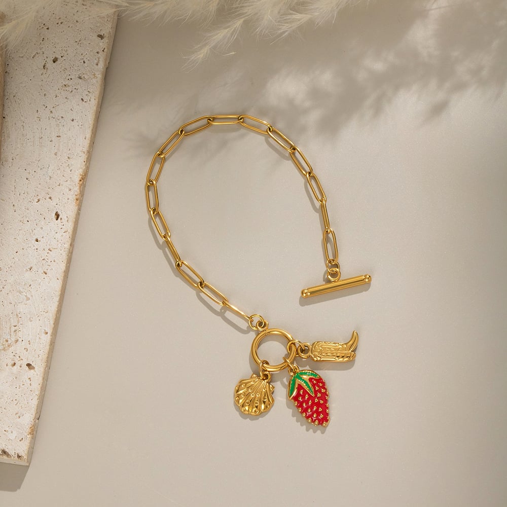 1 Piece Strawberry Stainless Steel Gold Color Charm Bracelet Picture3