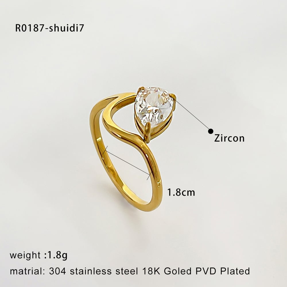 1 Piece Stainless Steel Gold Color Gemstone Ring h5Picture2